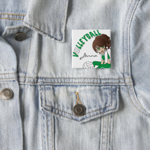 Macaron Carré 5 Cm Joueur de volleyball mignon de fille en vert