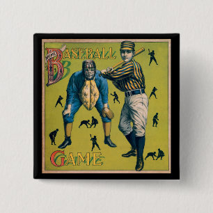 Macaron Carré 5 Cm Joueurs de baseball de sport vintage au match à do