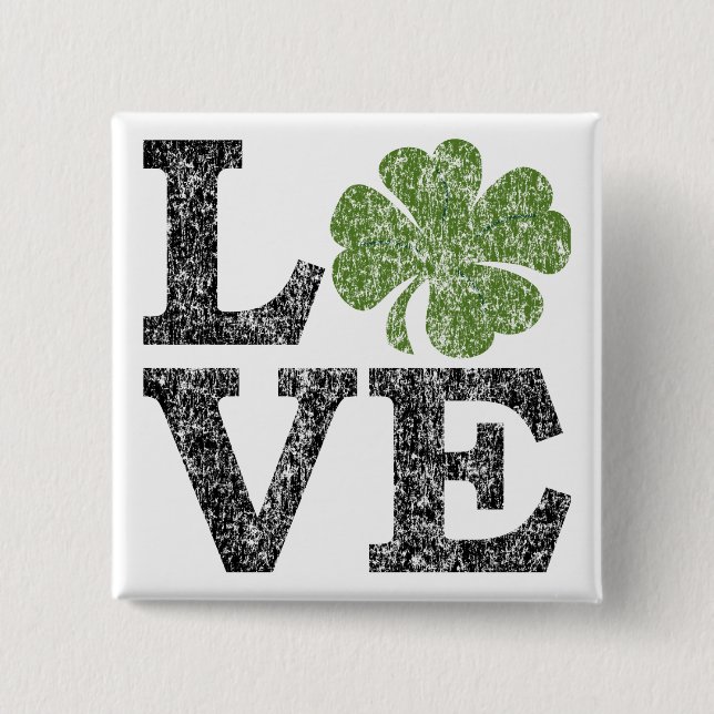 Macaron Carré 5 Cm Jour de la Saint Patrick LOVE avec shamrock (Devant)
