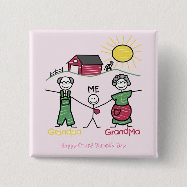 Macaron Carré 5 Cm Journée avec le grand-parent (Devant)