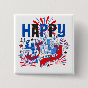Macaron Carré 5 Cm Joyeux 14 juillet Feu d'artifice USA-63261