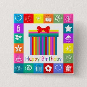 Macaron Carré 5 Cm Joyeux anniversaire