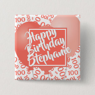 Macaron Carré 5 Cm Joyeux Anniversaire 100ème motif numérique Corail/