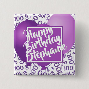 Macaron Carré 5 Cm Joyeux Anniversaire 100ème motif numérique Violet/