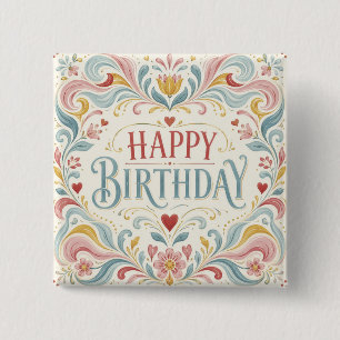 Macaron Carré 5 Cm Joyeux Anniversaire Art Populaire Scandinave Tourb