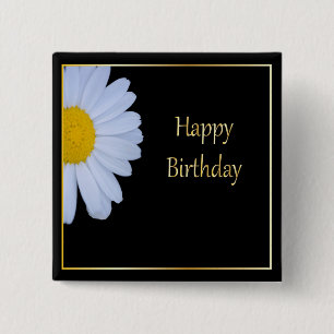 Macaron Carré 5 Cm Joyeux anniversaire avec Fleur blanche et Bkgrd no