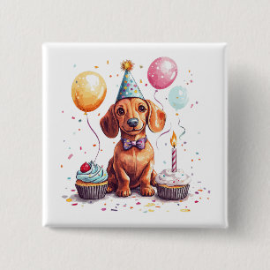 Macaron Carré 5 Cm Joyeux Anniversaire Chien Dachshund