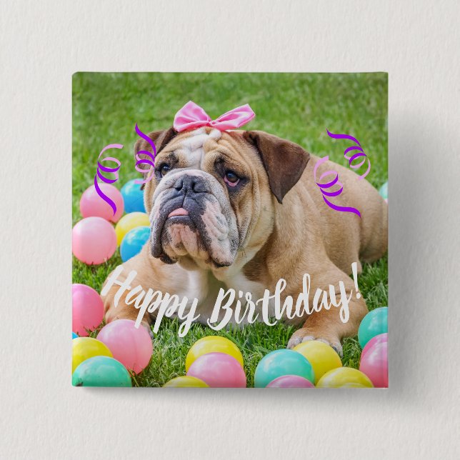 Macaron Carré 5 Cm Joyeux anniversaire de bouledogue mignon (Devant)