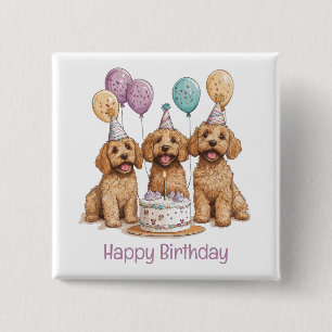 Macaron Carré 5 Cm Joyeux Anniversaire Goldendoodle Chiens Anniversai