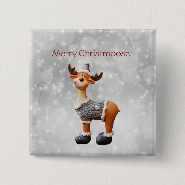 Macaron Carré 5 Cm Joyeux Christmoose portant un casquette (Devant)
