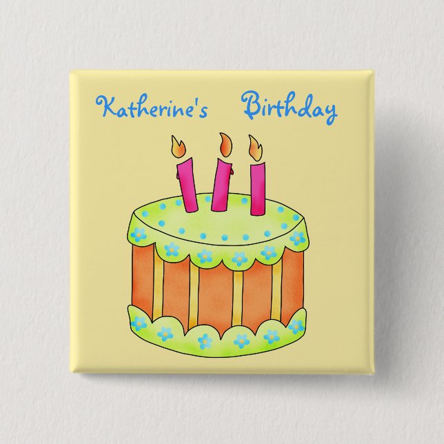 Macaron Carré 5 Cm Joyeux gâteau d'anniversaire Personnalisé Jaune Pi (Devant)