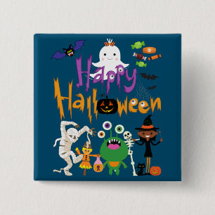 Macaron Carré 5 Cm Joyeux Halloween Enfants mignonnes et Éffrayants