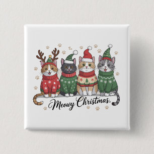 Macaron Carré 5 Cm Joyeux Noël chat mignon chats avec chapeau de Père