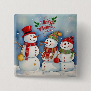 Macaron Carré 5 Cm Joyeux Noël, Fête des Snowmen