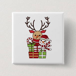 Macaron Carré 5 Cm Joyeux Noël mignon dessin animé rennes bonhomme de