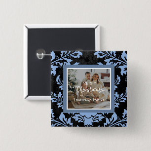 Macaron Carré 5 Cm Joyeux Noël personnalisé photo bleu Bouton