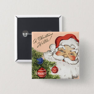 Macaron Carré 5 Cm Joyeux Noël vintage ! Santa Claus jovial