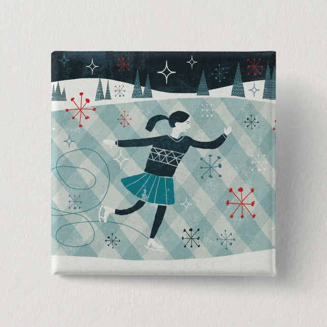 Macaron Carré 5 Cm Joyeux patineur de Christmastime (Devant)