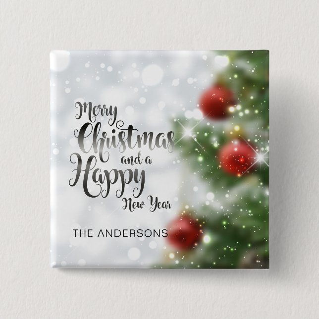 Macaron Carré 5 Cm Joyeux sapin de Noël personnalisé | Bouton (Devant)