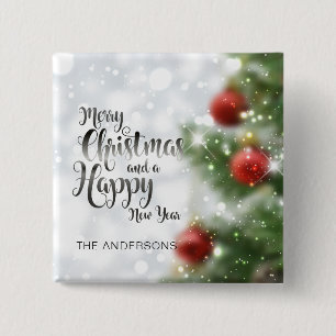 Macaron Carré 5 Cm Joyeux sapin de Noël personnalisé   Bouton