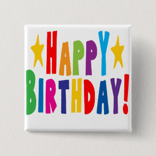 Macaron Carré 5 Cm Joyeux texte d'anniversaire coloré