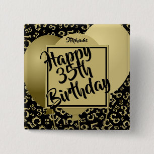 Macaron Carré 5 Cm Joyeux trente-cinquième anniversaire - noir/motif