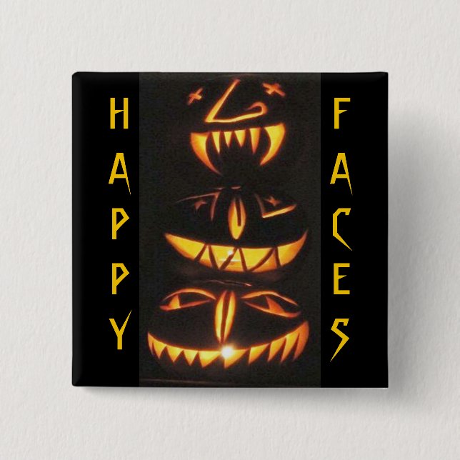 Macaron Carré 5 Cm Joyeux visages Jack o'Lantern (Devant)