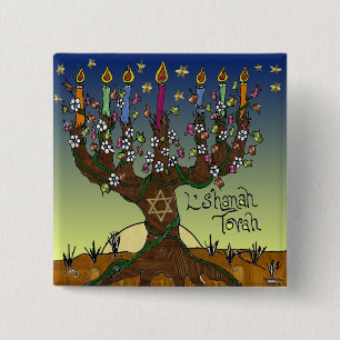 Macaron Carré 5 Cm Judaica L'shanah Tovah Arbre de vie Dons Vêtements