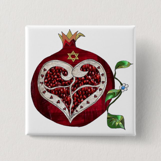 Macaron Carré 5 Cm Judaica Pomegranate Heart Hanoukka Rosh Hashanah (Devant)