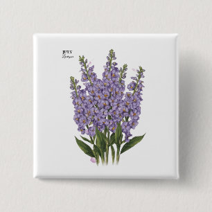 Macaron Carré 5 Cm Juillet Larkspur Bloom - Cadeau d'anniversaire per
