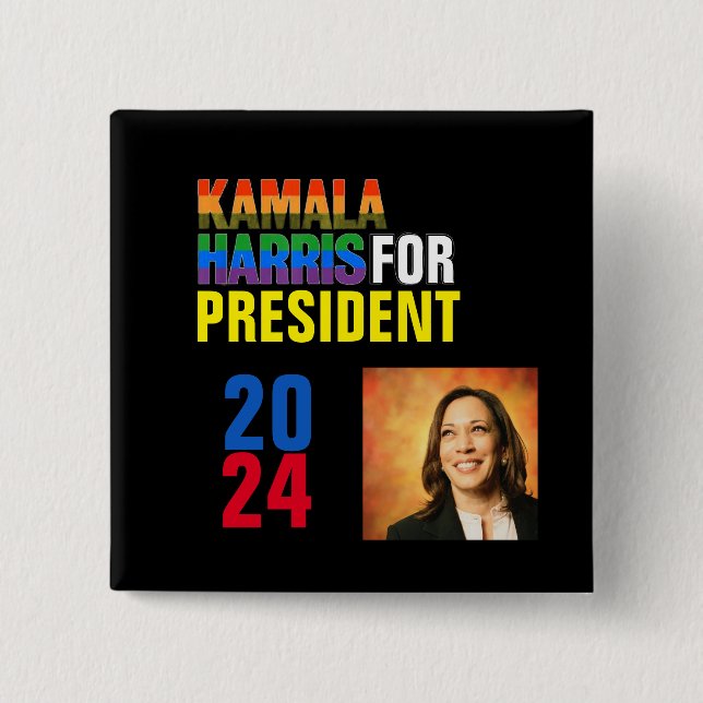 Macaron Carré 5 Cm Kamala Harris 2024 (Devant)