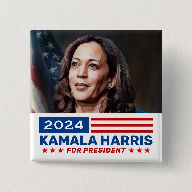 Macaron Carré 5 Cm Kamala Harris 2024 pour la campagne présidentielle (Devant)