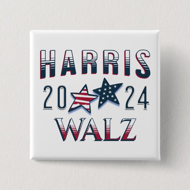 Macaron Carré 5 Cm Kamala Harris et Tim Walz 2024 (Devant)