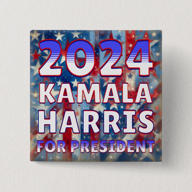 Macaron Carré 5 Cm Kamala Harris pour le président 2024 (Devant)