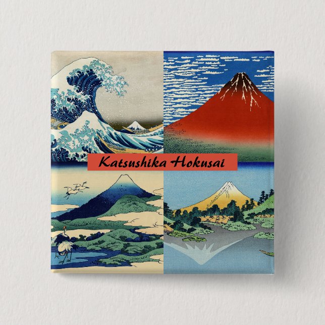 Macaron Carré 5 Cm Katsushika Hokusai - 36 Vues sur le Mont Fuji (Devant)