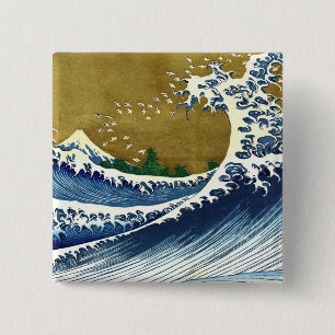 Macaron Carré 5 Cm Katsushika Hokusai - Grande vague colorée