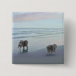 Macaron Carré 5 Cm Keeshonds at the Seashore Peinture Dog Art