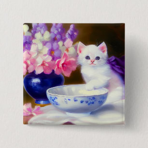 Macaron Carré 5 Cm Kitten blanc vintage avec ruban violet