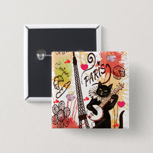 Macaron Carré 5 Cm Kitten Cat Paris France, Bouton Carré