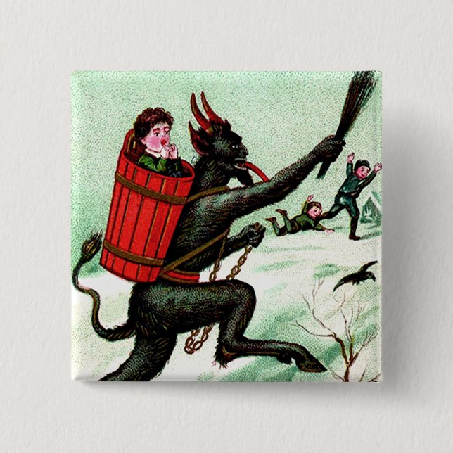 Macaron Carré 5 Cm Krampus pourchasser les mauvais enfants Neige hive (Devant)