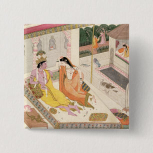 Macaron Carré 5 Cm Krishna et Radha sur un lit dans un palais de