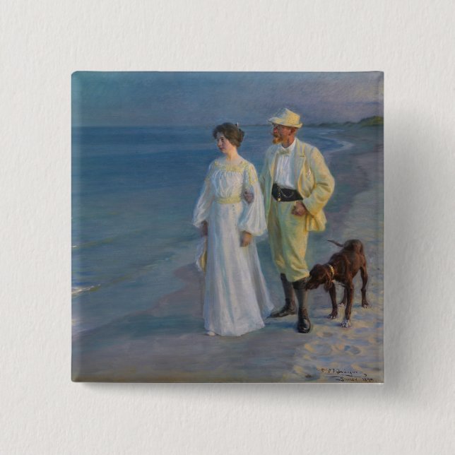Macaron Carré 5 Cm Kroyer - L'artiste et sa femme sur la plage (Devant)