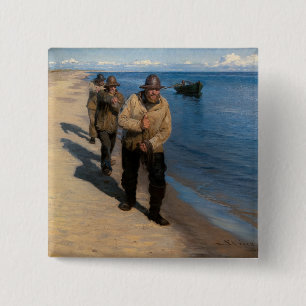 Macaron Carré 5 Cm Kroyer - Trois pêcheurs tirant un bateau
