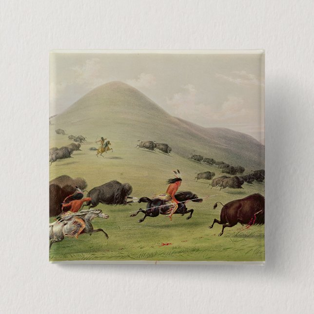 Macaron Carré 5 Cm La chasse de Buffalo, c.1832 (Devant)