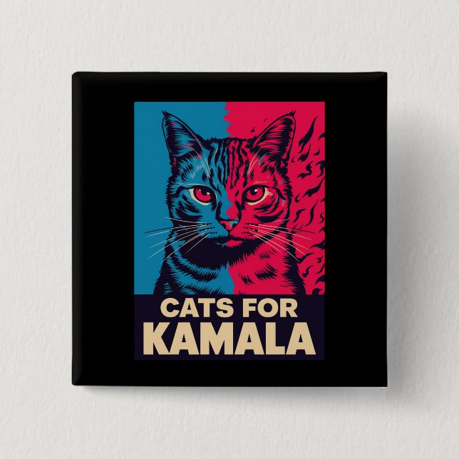 Macaron Carré 5 Cm La dame aux chats sans enfants vote Kamala Harris  (Devant)