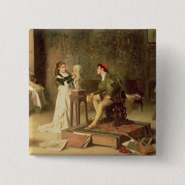 Macaron Carré 5 Cm La jeune sculpteuse (huile sur la toile) (Devant)