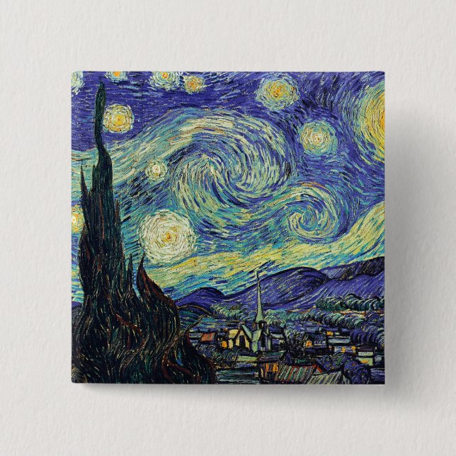 Macaron Carré 5 Cm La nuit étoilée de Van Gogh (Devant)