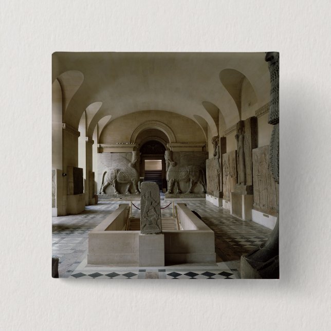 Macaron Carré 5 Cm La salle assyrienne au Louvre à Paris (photo) (Devant)