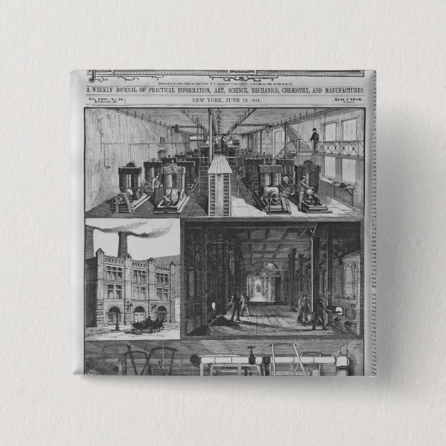 Macaron Carré 5 Cm La station d'Edison la Co Illuminating électrique (Devant)