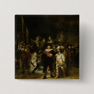 Macaron Carré 5 Cm La Veille de la nuit, Rembrandt van Rijn